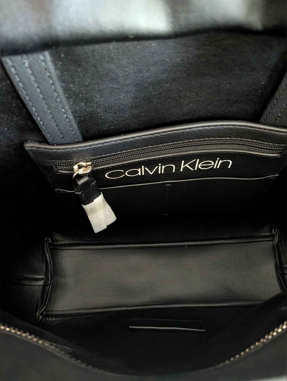 Calvin Klein Black & White Geometric Canvas Tote with Logo Pouch - Picture 3 of 3